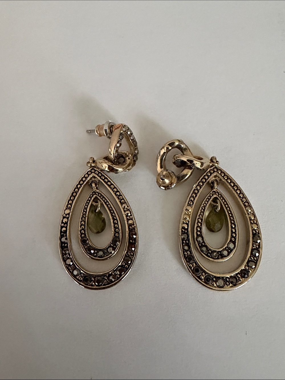 Vintage Monet Gold tone faux peridot earrings